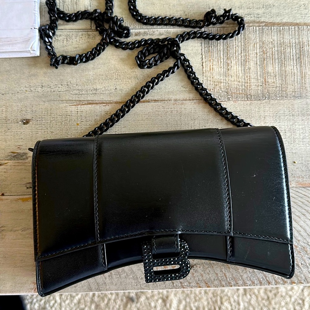 Balenciaga black small purse with rhinestone B